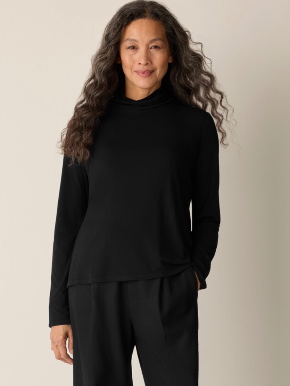 Eileen Fisher Stretch Silk Jersey Turtleneck Top Size L